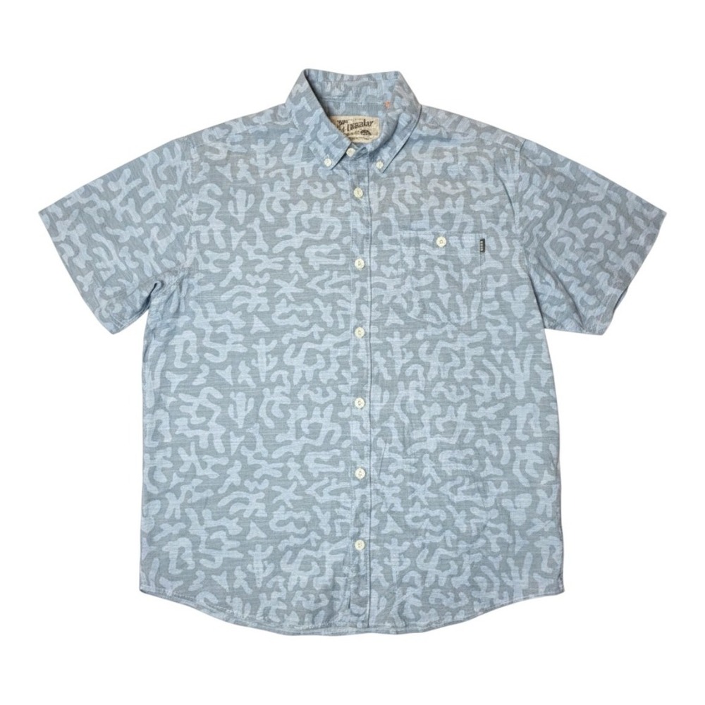 Howler Bros Mens Large Blue Camo Cactus Short Sleeve Button Down Shirt Cotton